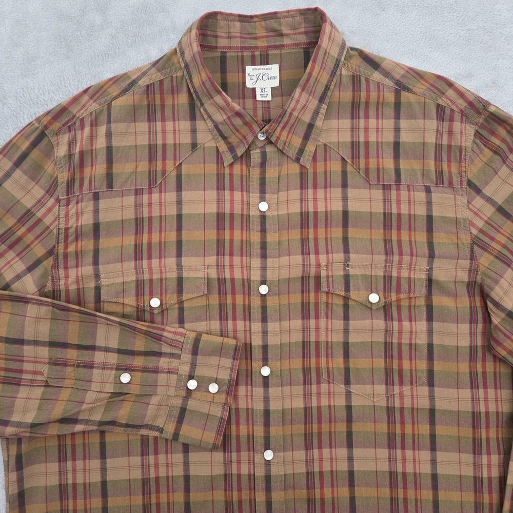J.Crew Indian Madras Western Shirt Mens XL Classic Fit Pearl Snap 100% Cotton